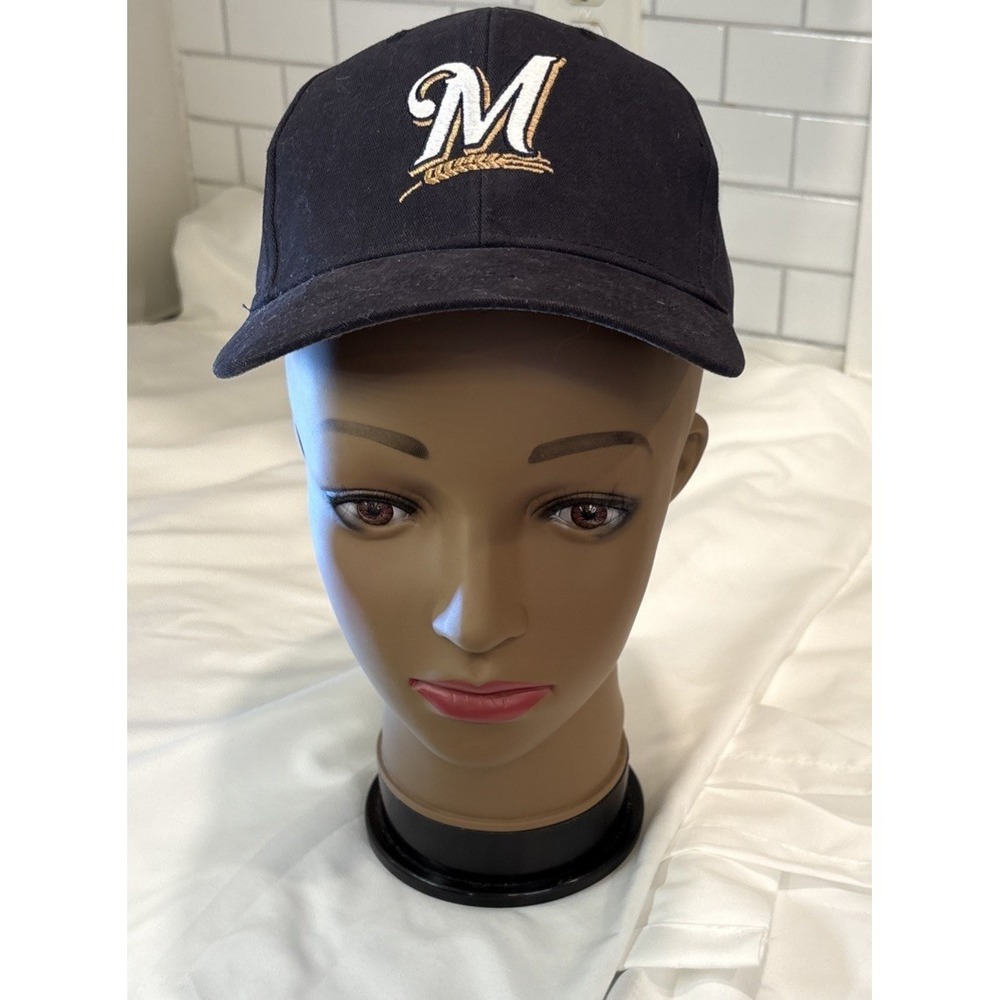 fan favorite Milwaukee Brewers Cap Hat - Blk White Gold - adjustable